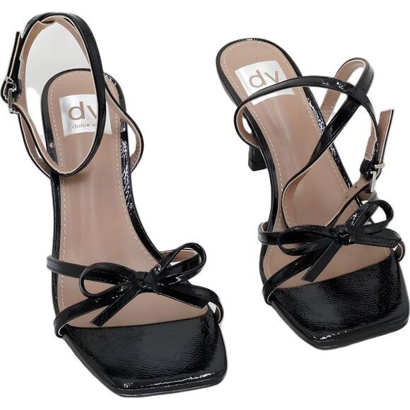 DV Dolce Vita Zidane Ankle-Strap Bow Heels Black Patent Dress Sandals US 7M - Picture 1 of 6